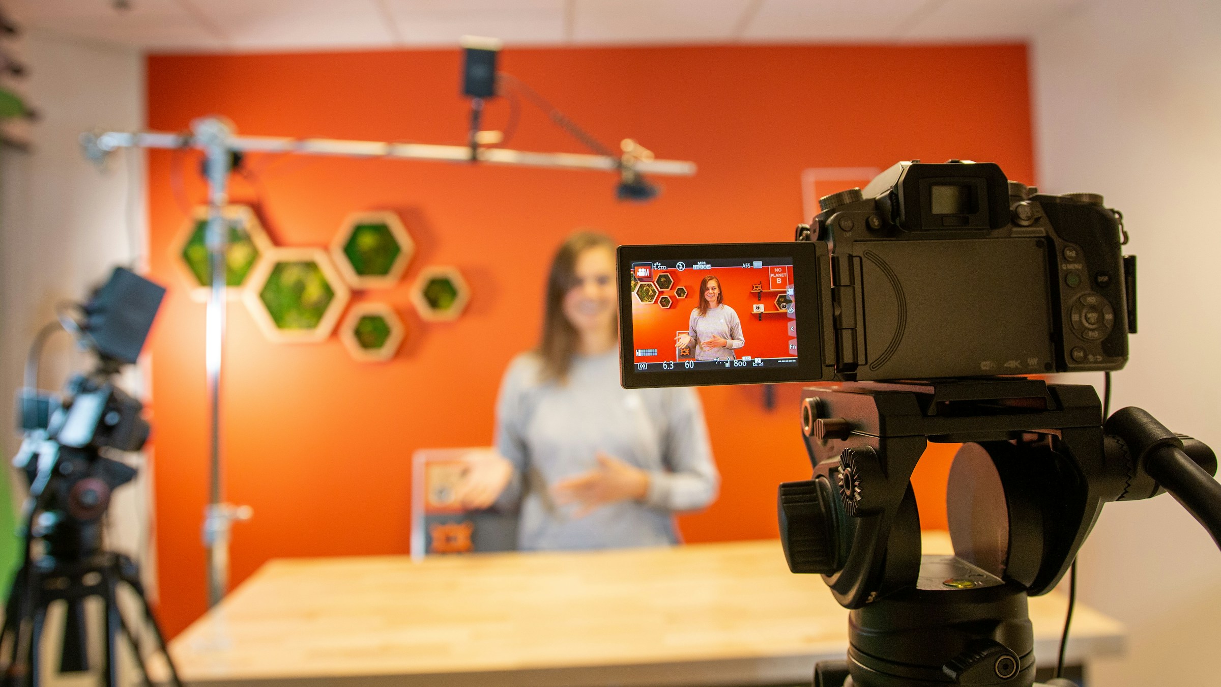 Video production camera setup in an office