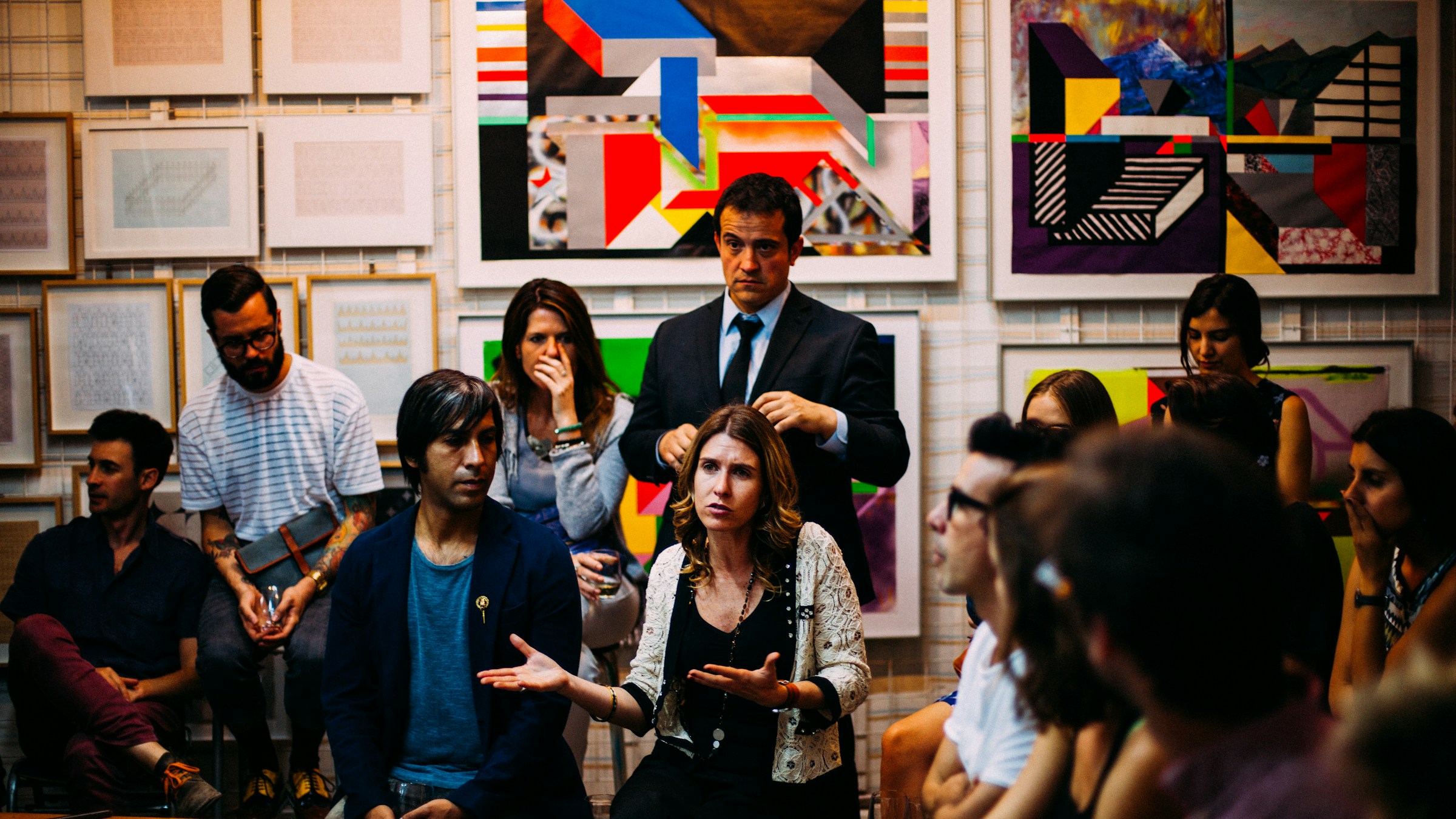 Panel speakers in a business discussion