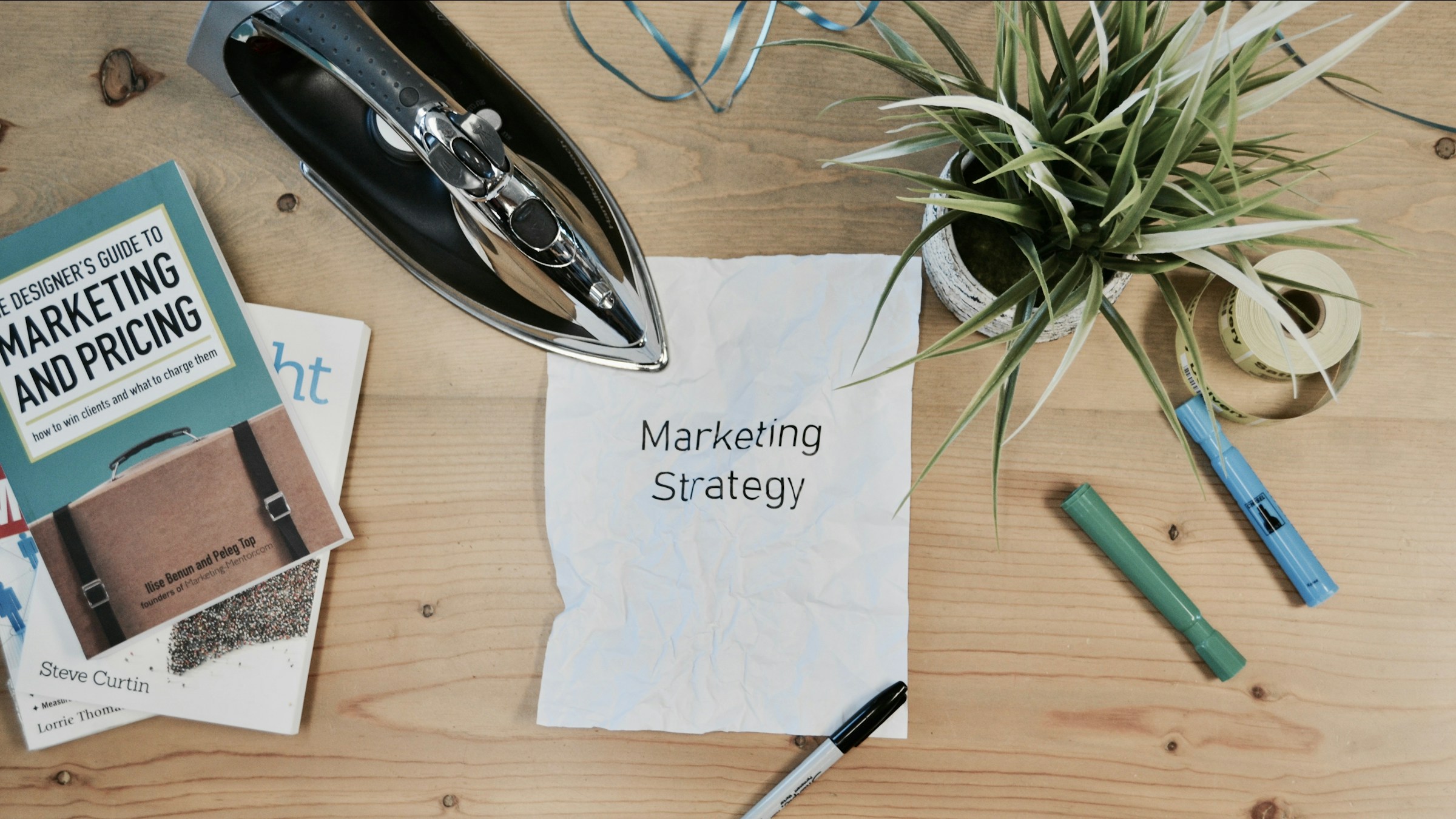 Marketing team planning content at a work table